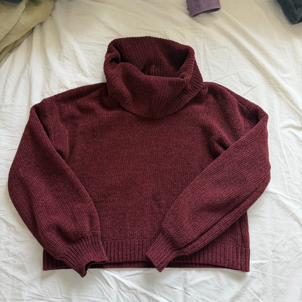 Pink Rose Maroon Cowl Neck Sweater